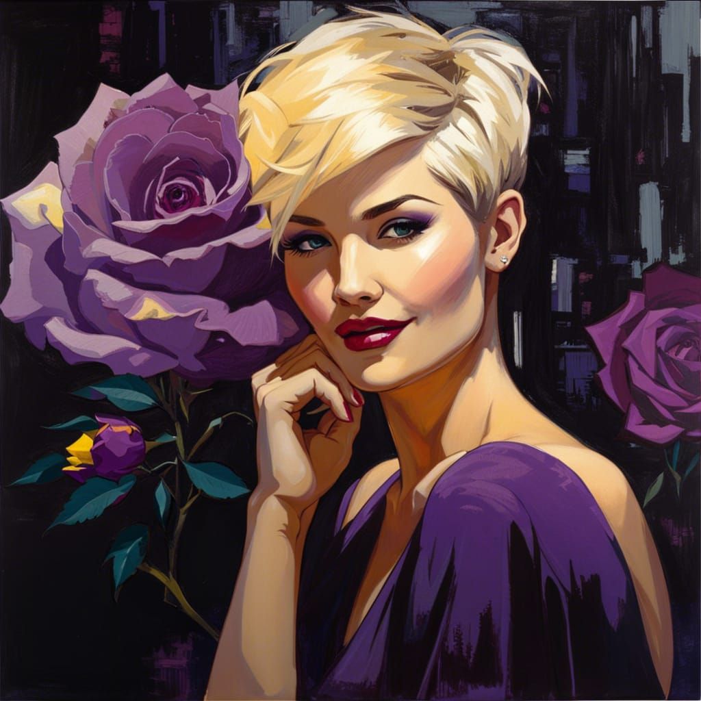 Voluptuous Blonde with Roses: An Oil Painting