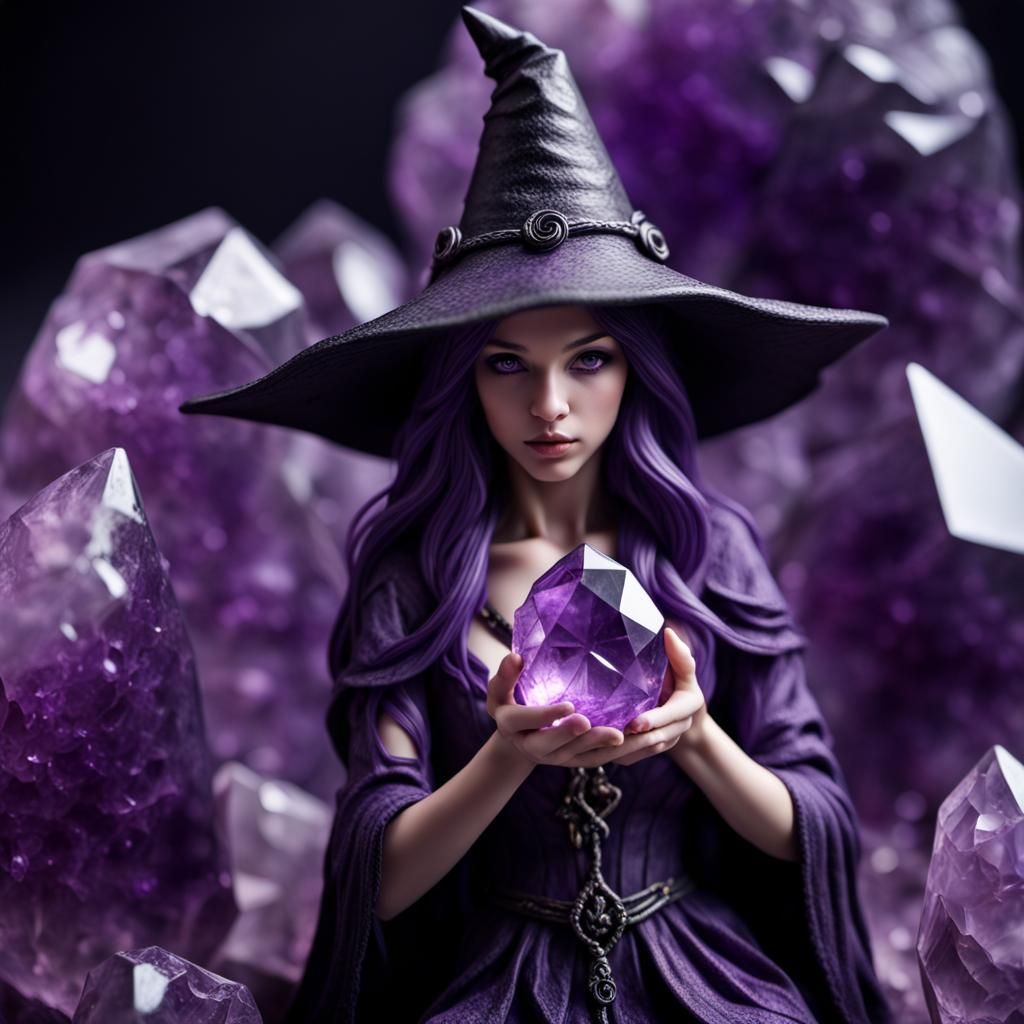 Hyperrealistic Amethyst Crystal Witch in HDR