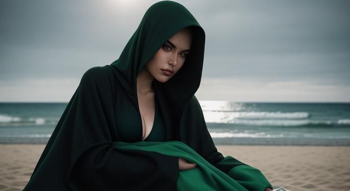 Girl in Bikini with Grim Reaper: Beach Photography
