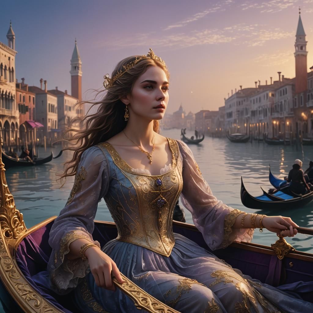 Woman in Gondola: Ethereal Fantasy Concept Art