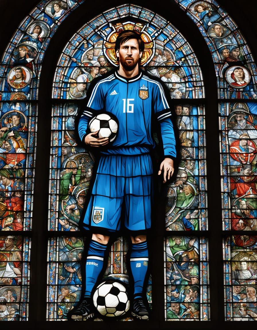 Medieval Soccer Saint in Stained-Glass