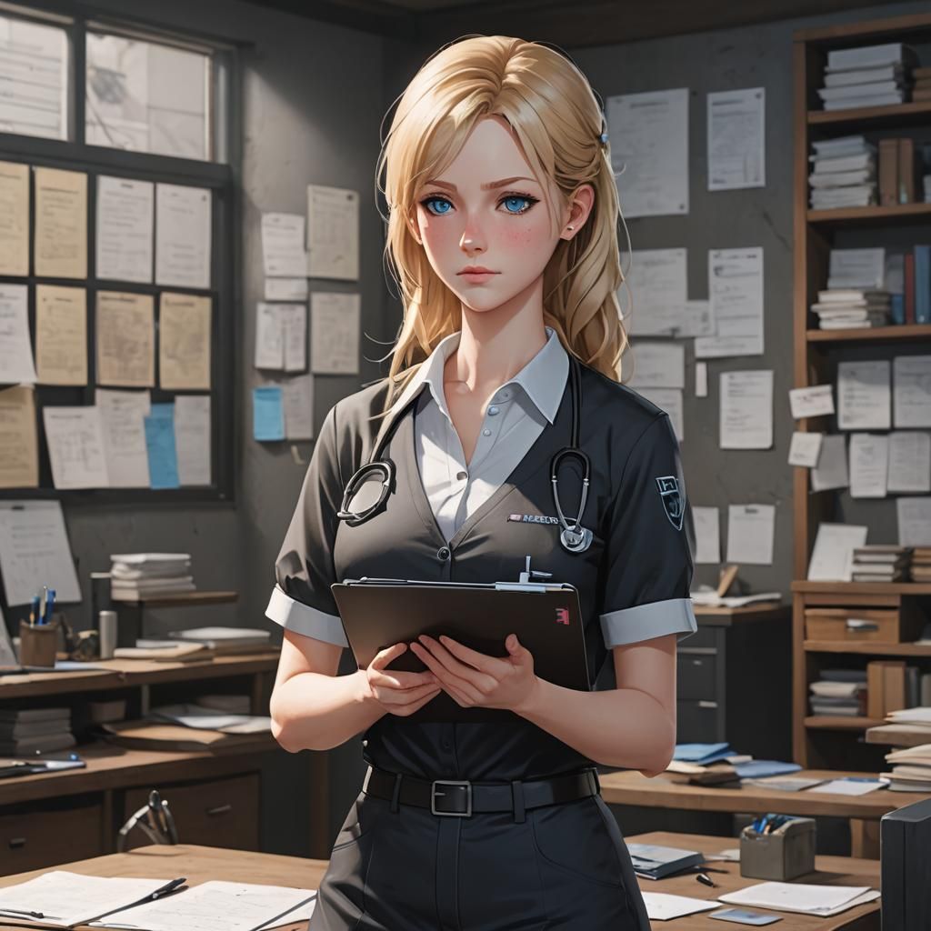 3D Anime Forensic Doctor at Murder Scene