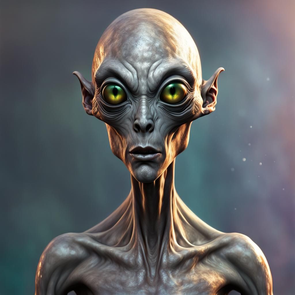 Hyperrealistic Grey Alien with Black Eyes