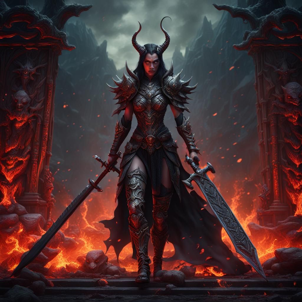 Sensual Demon Warrior Guarding Gates of Hell