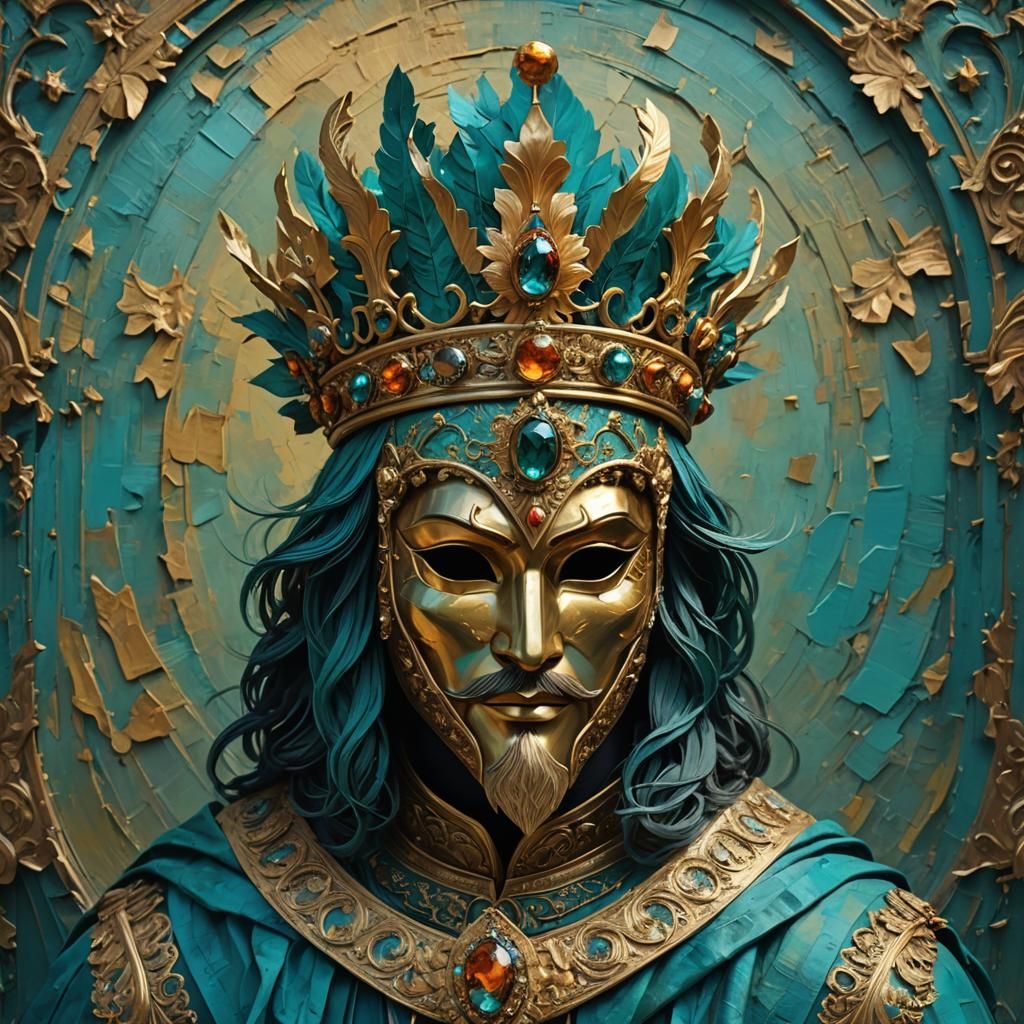 Crowned Figure in Venetian Mask with Impasto Effects