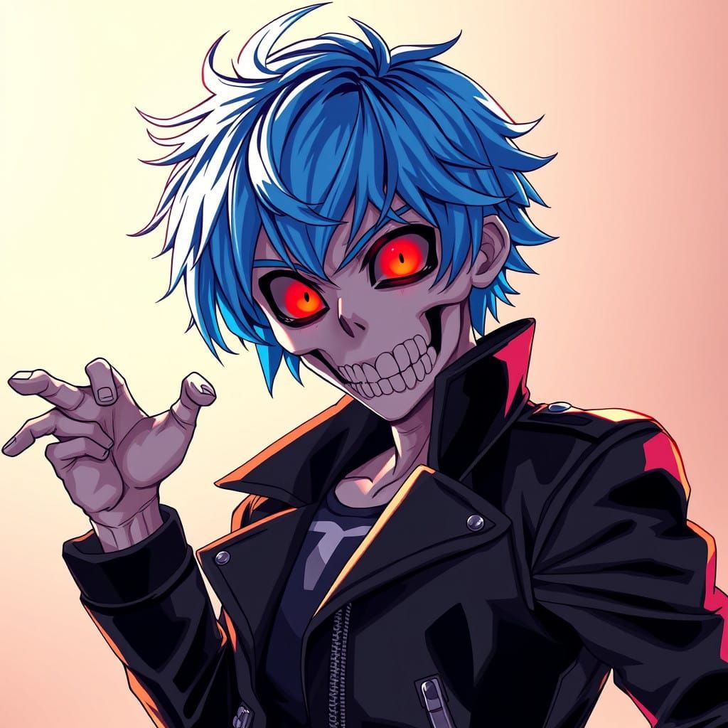 Cyberpunk Anime Hero with Electric Blue Hair