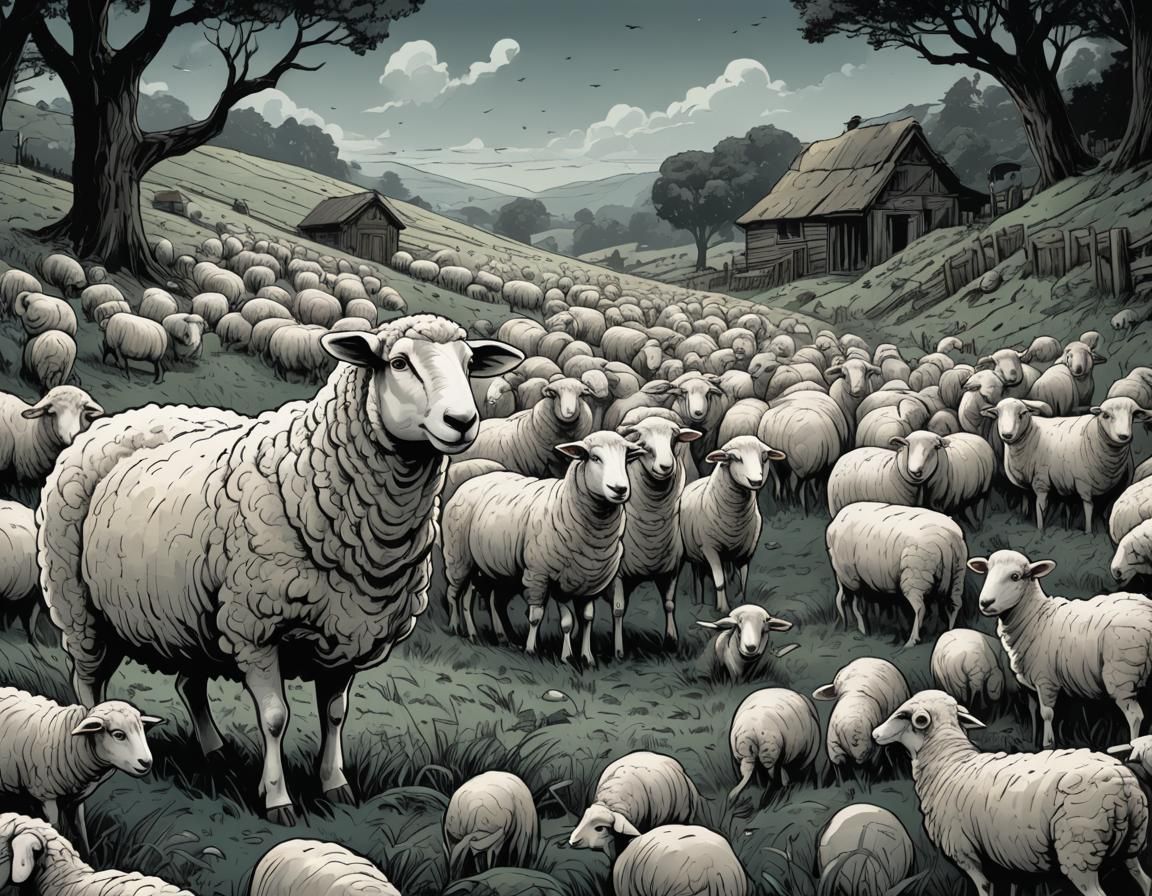 Sheep Drawing Sheep in Comic Book Style