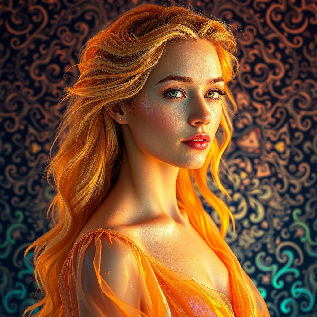 Sunset Woman in Iridescent Dreamscape