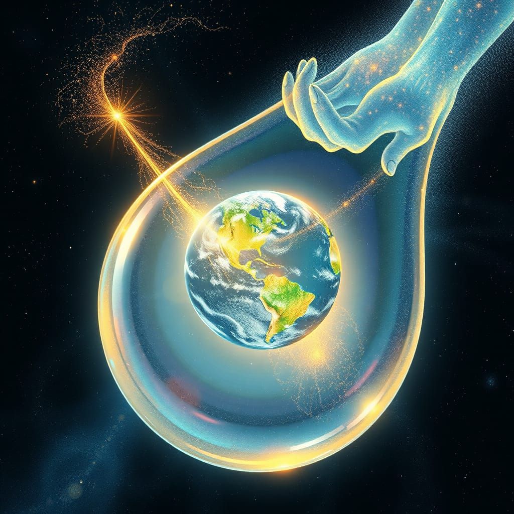 Celestial Cosmic Deity Weeps Stardust Amidst Glimmering Eart...