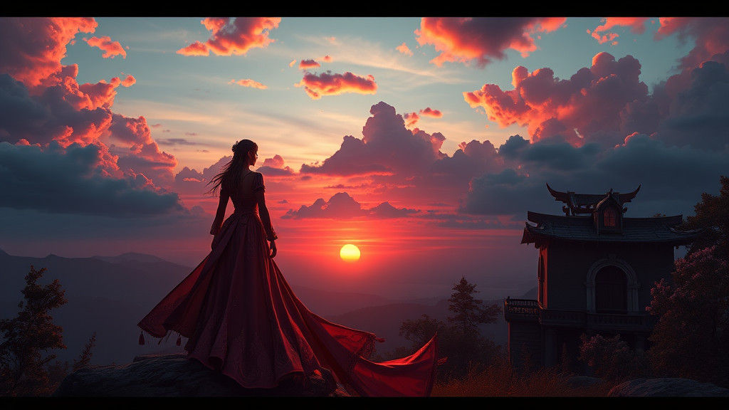 Sunset Lady: Detailed Matte Painting