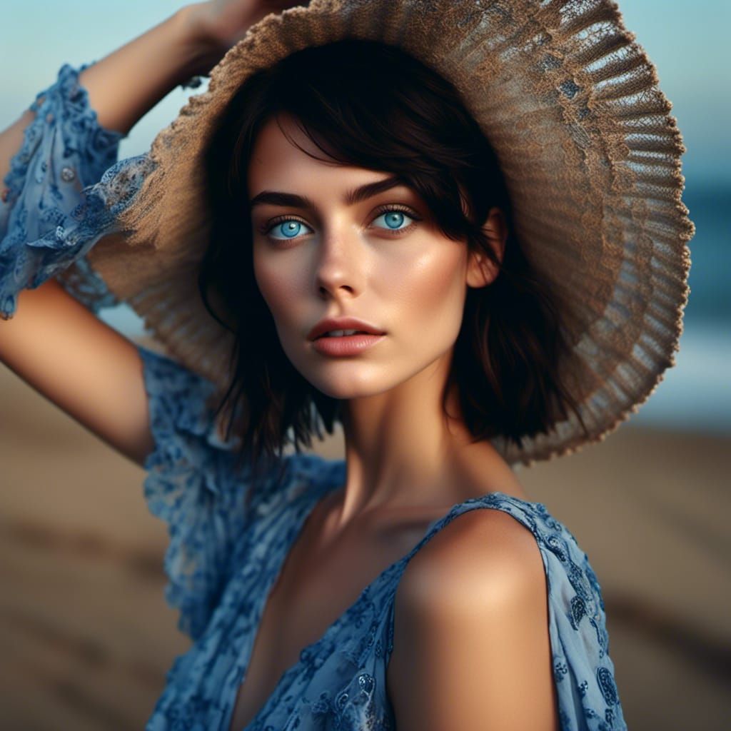 Hyperrealistic Portrait of a Woman with Blue Eyes