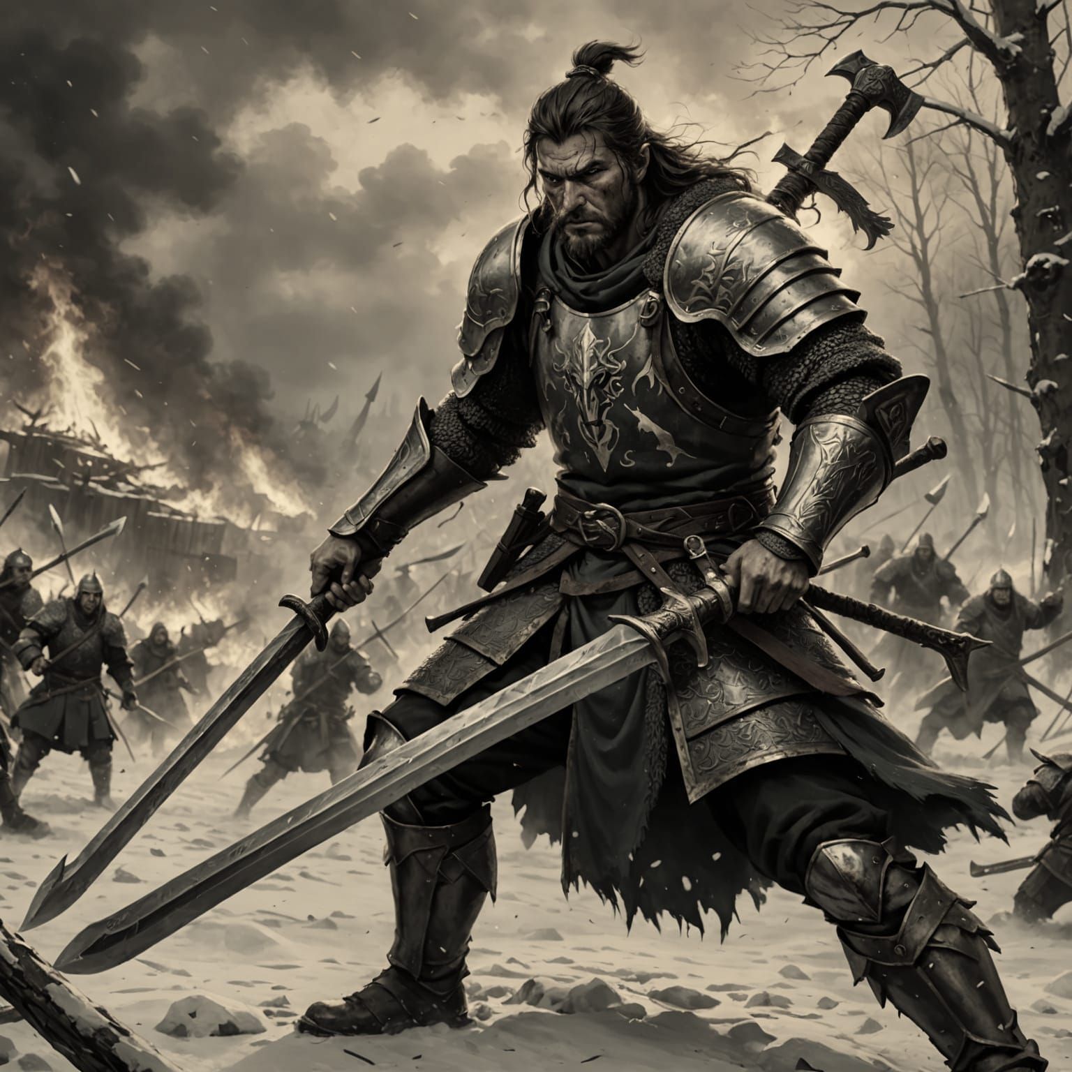 Medieval Warrior's Fatal Blow: An Anime Cinematic Painting