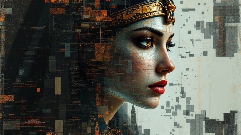 Cyber Renaissance Goddess Emerges from Code Corruption