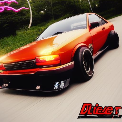 Neon Japanese Drift Car in Synthwave Style