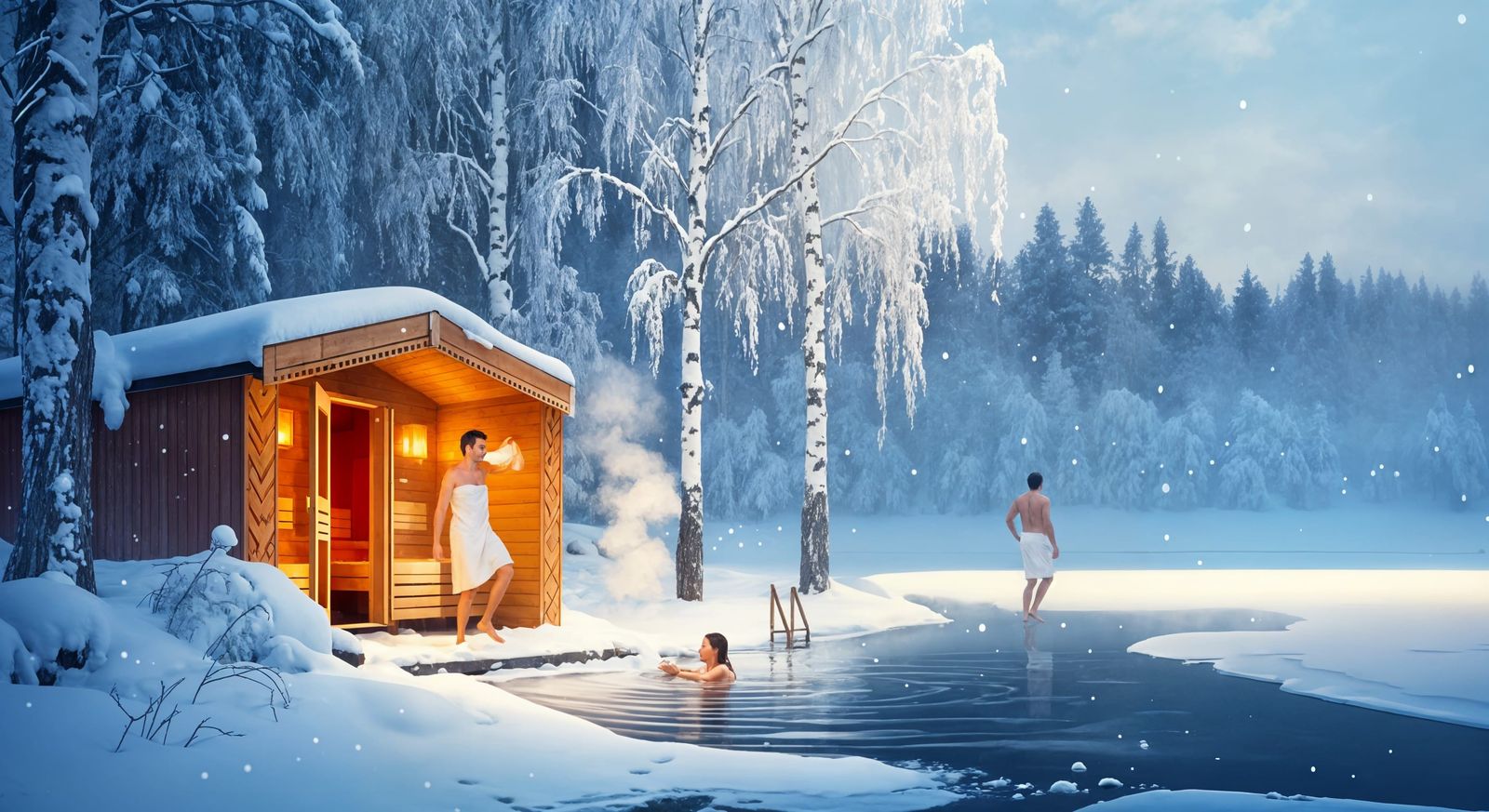Serene Winter Sauna Scene in Finnish Forest