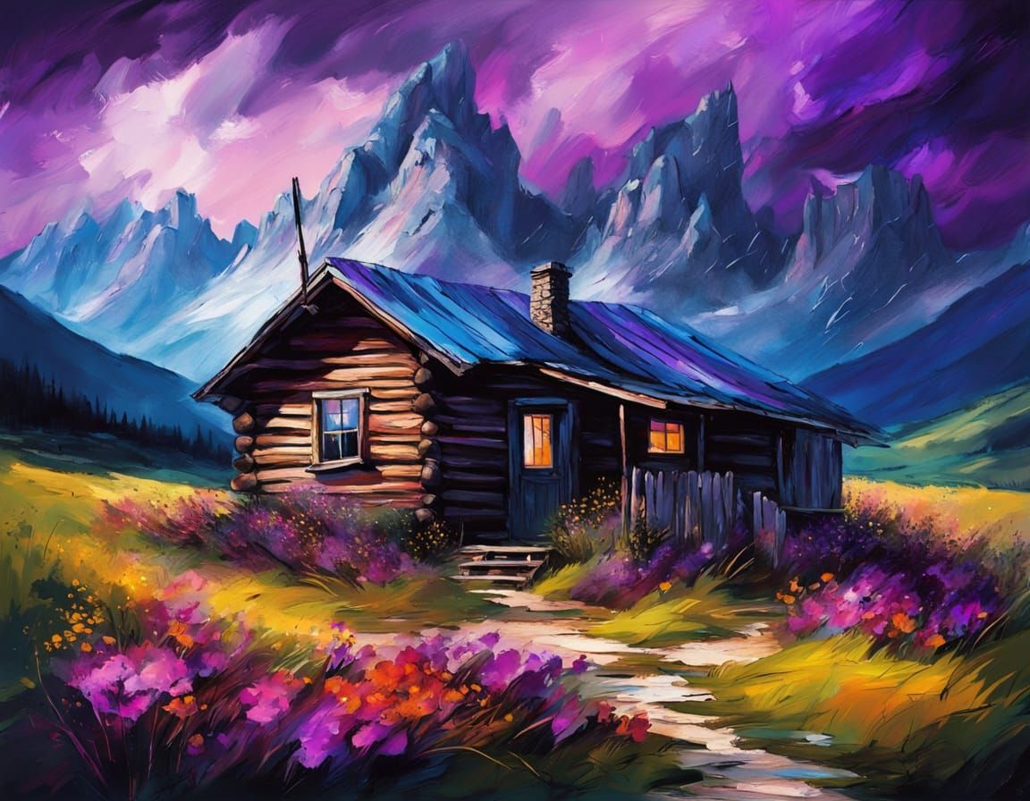 Surreal Dolomites Landscape in Expressive Gouache and Acryli...