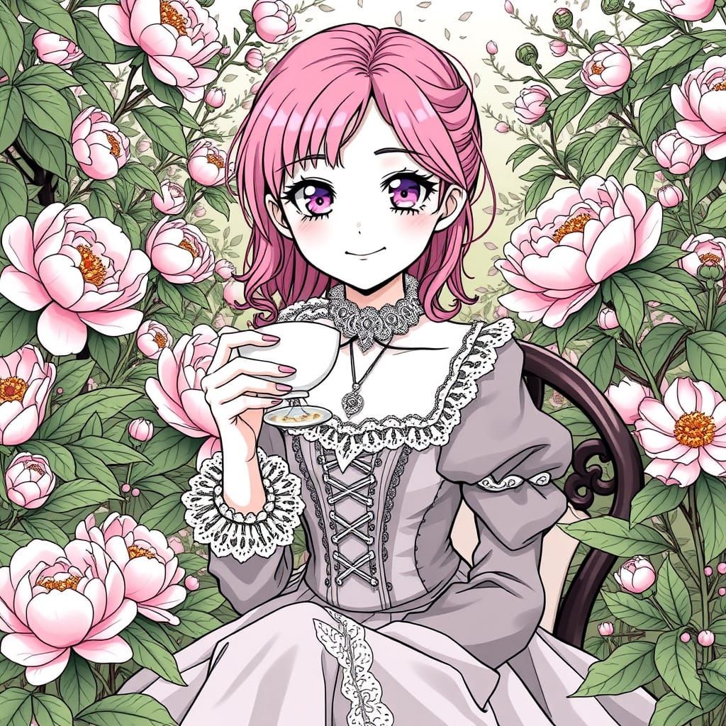 Petite Gothic Beauty in a Whimsical Peony Garden