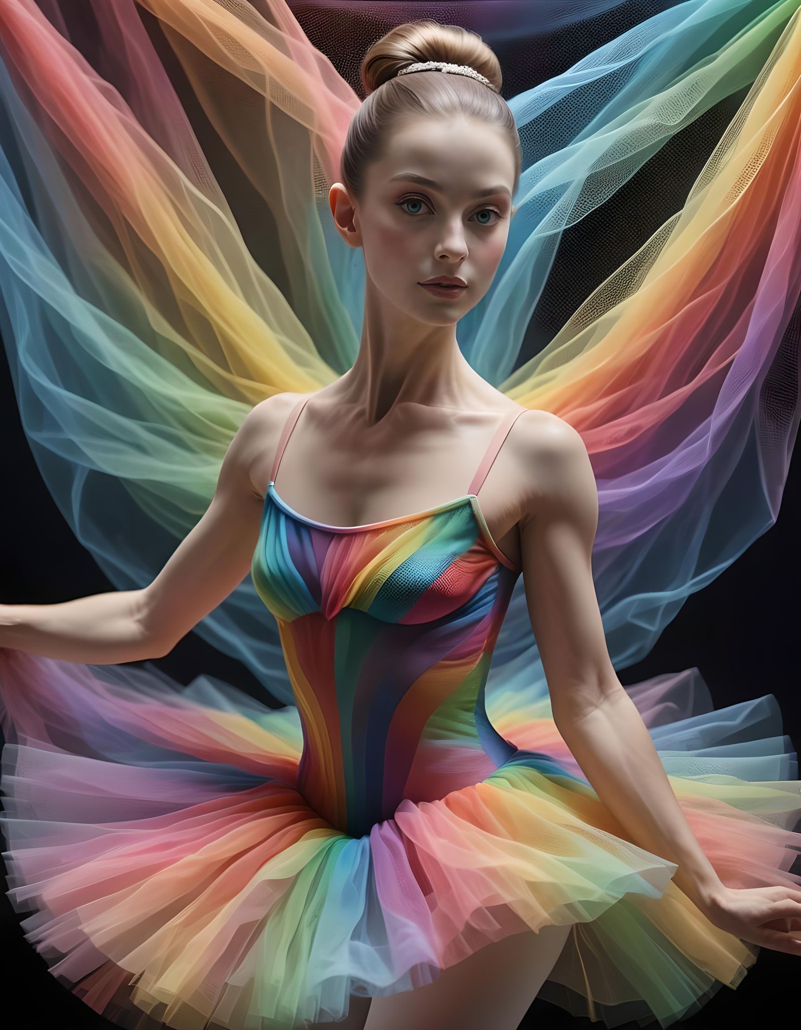 Psychedelic Ballerina in Rainbow Tulle: 3D Portrait