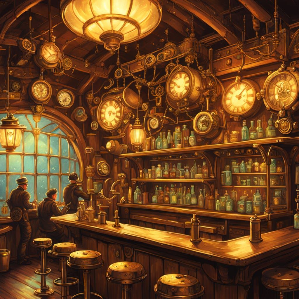Steampunk Fairy Bartender Illustration in Dive Bar