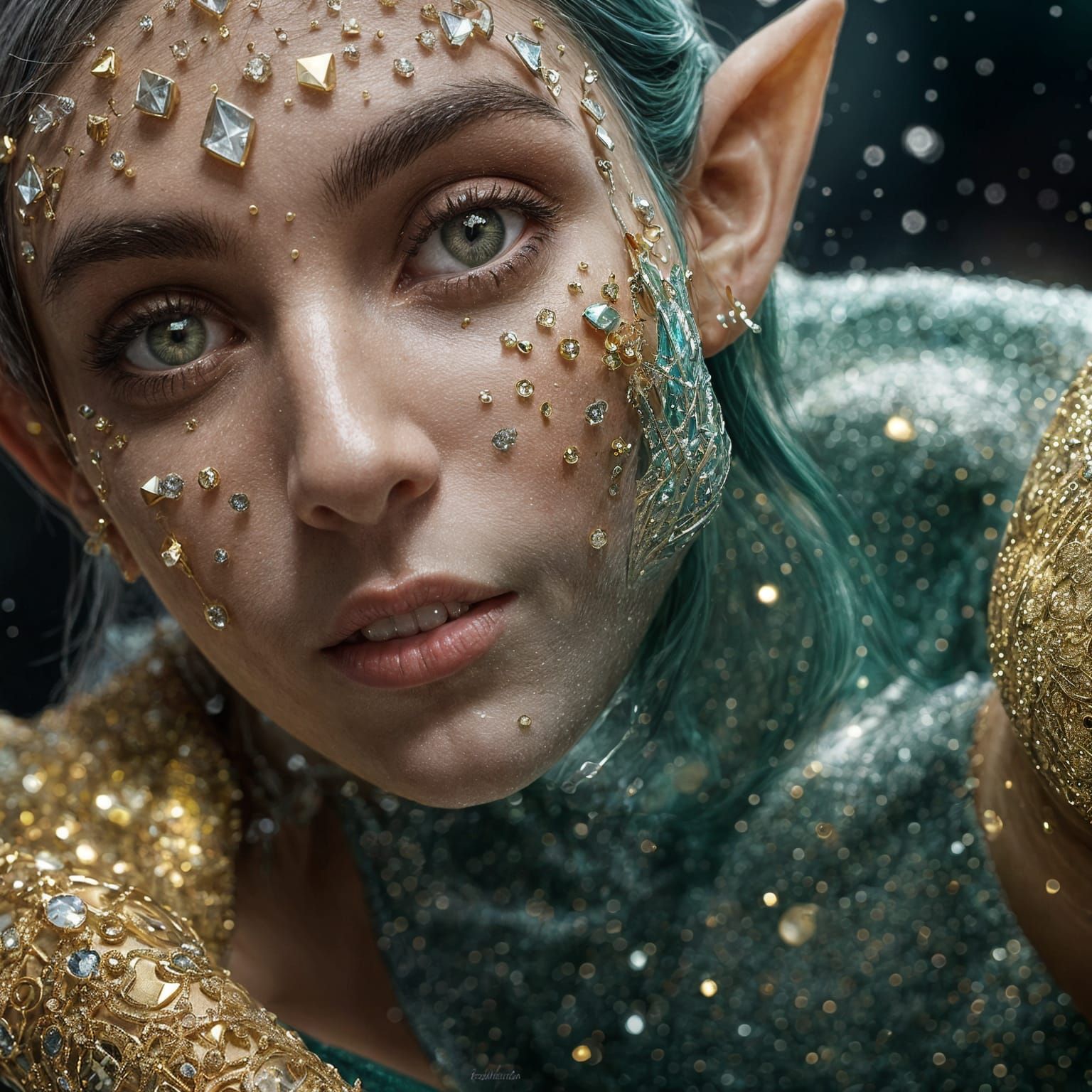 Hyperrealistic Elf Shoveling Diamonds in Latex Suit