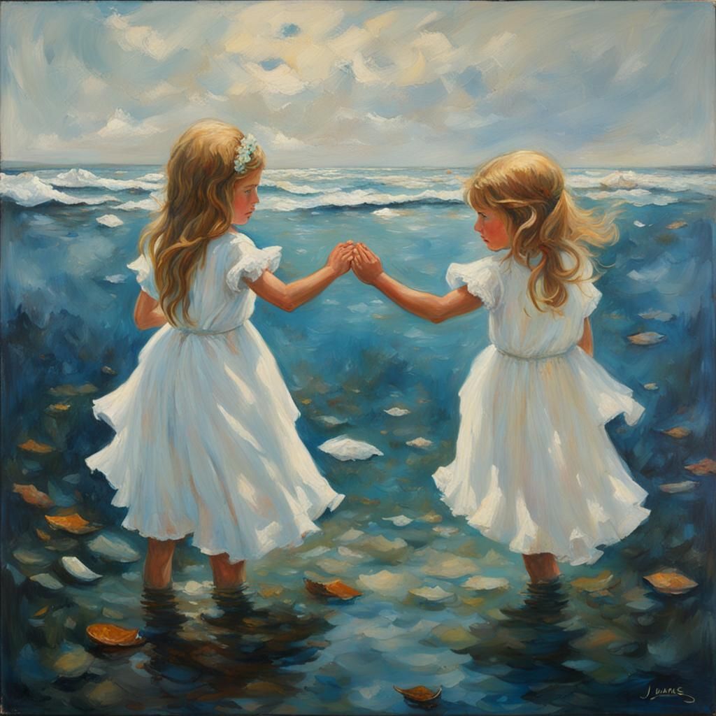 Girls Trapped Underwater as Academic Realism Oil Painting