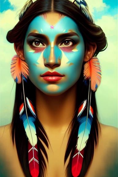 Native American Girl Portrait with Warbonnet