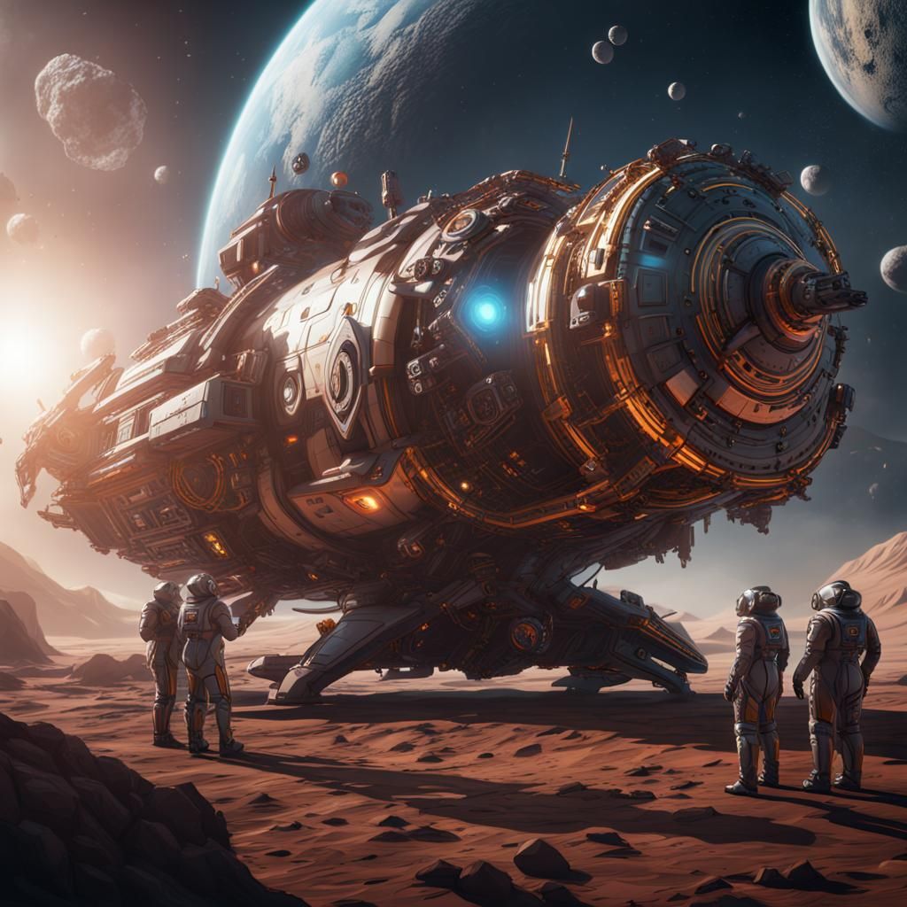 Luxurious Spacecraft with Astronauts: Detailed Matte Paintin...