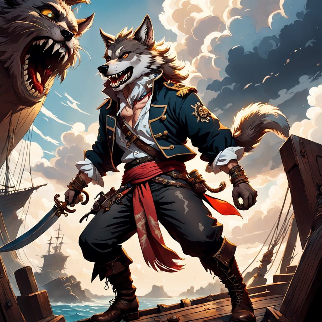 Swashbuckling Pirate Wolf in Epic Battle Style