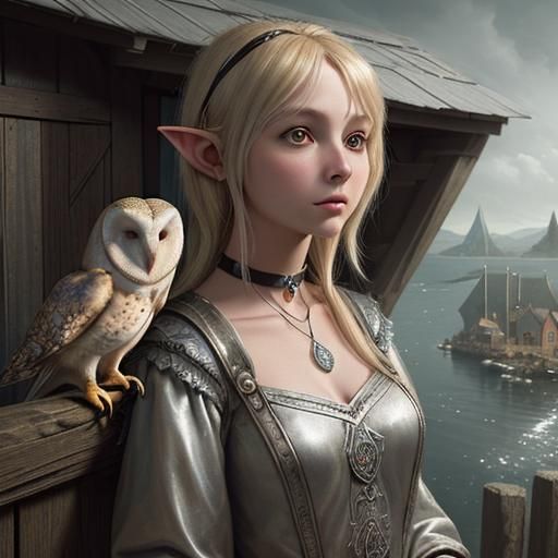 Elf Girl with Owl: Fantasy Art in 8K