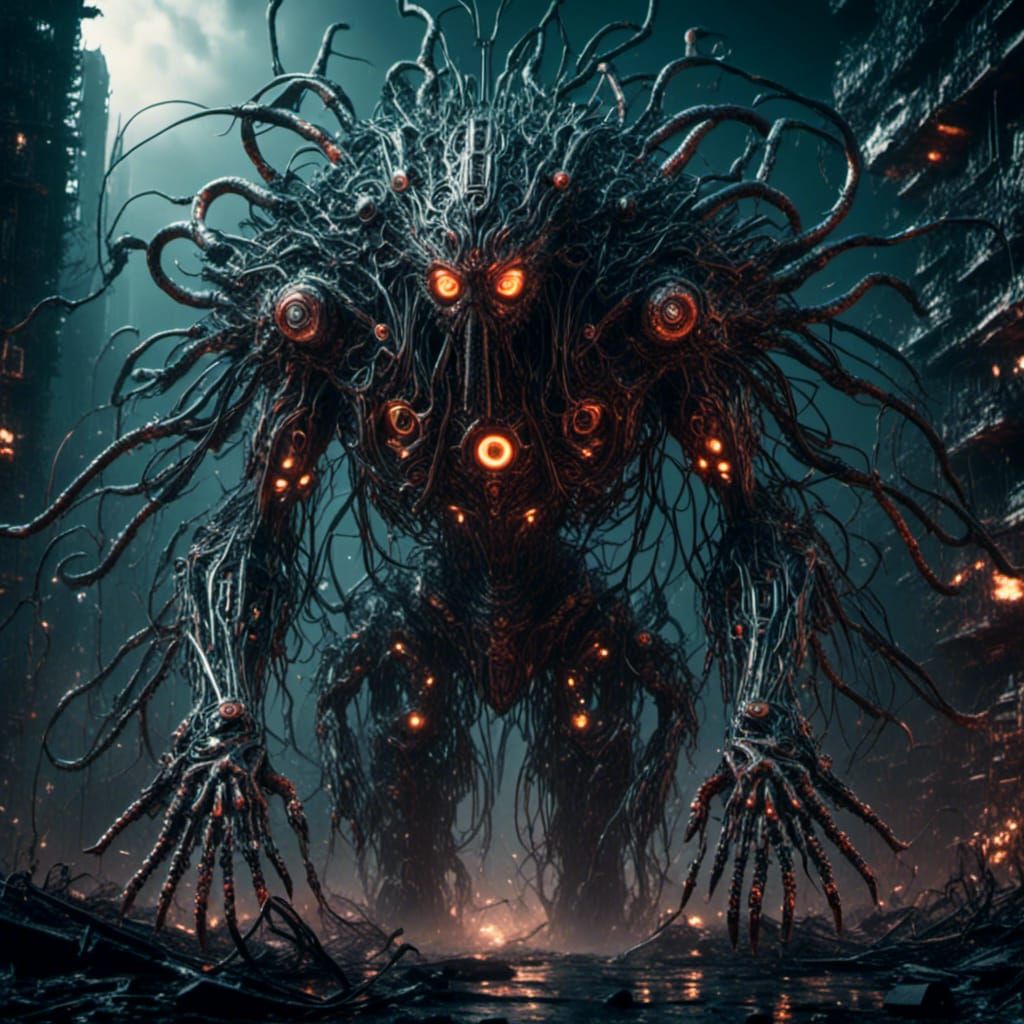 Cyberdemon Rising: Cyberpunk Horror Concept Art