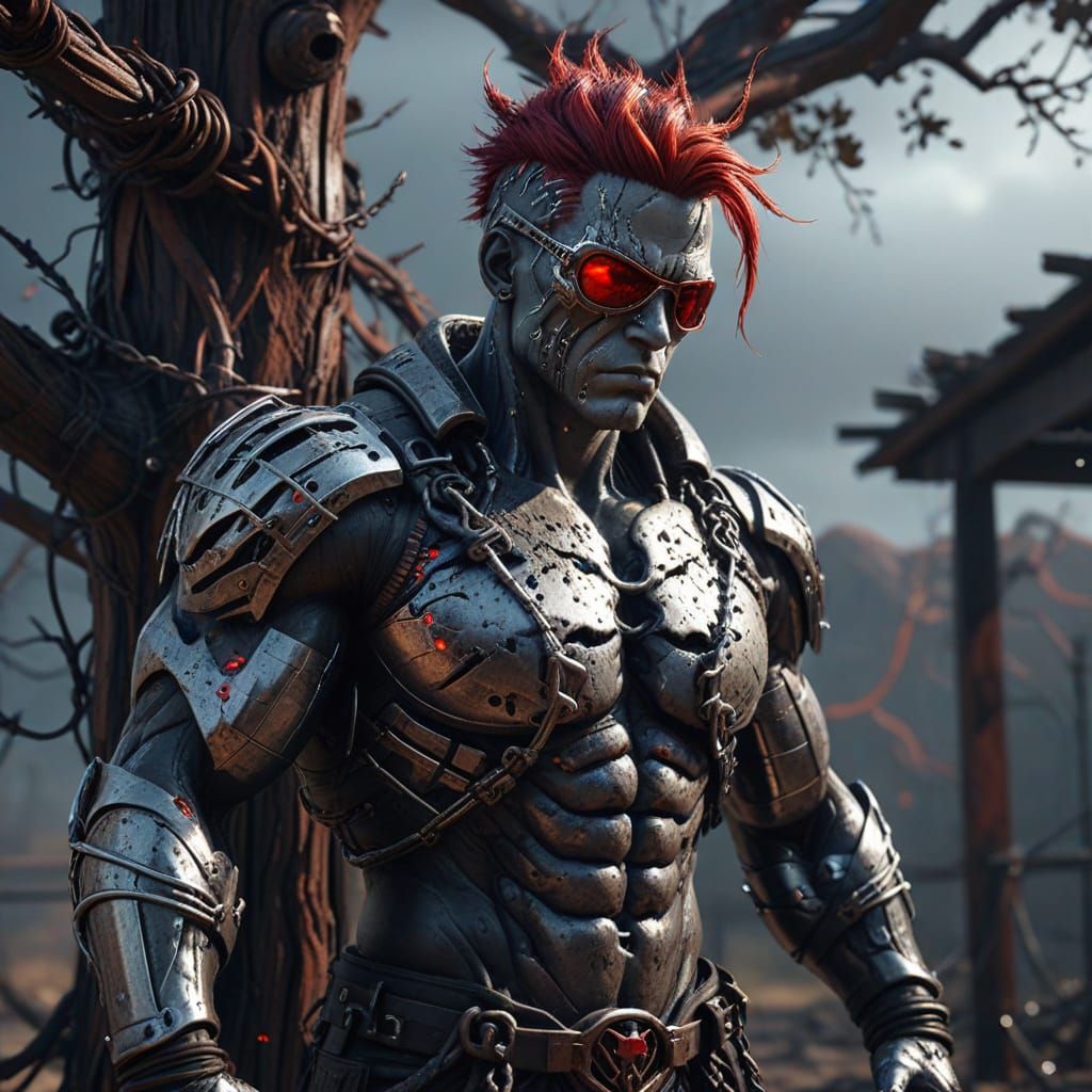 Cyberpunk Wrestler in Industrial Gothic Lair