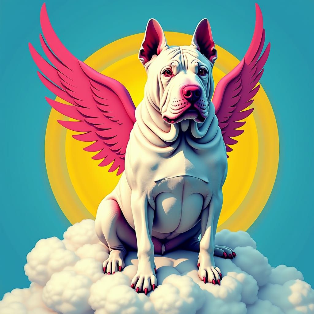 Shar Pei Dog with Wings in Pop Art Heaven