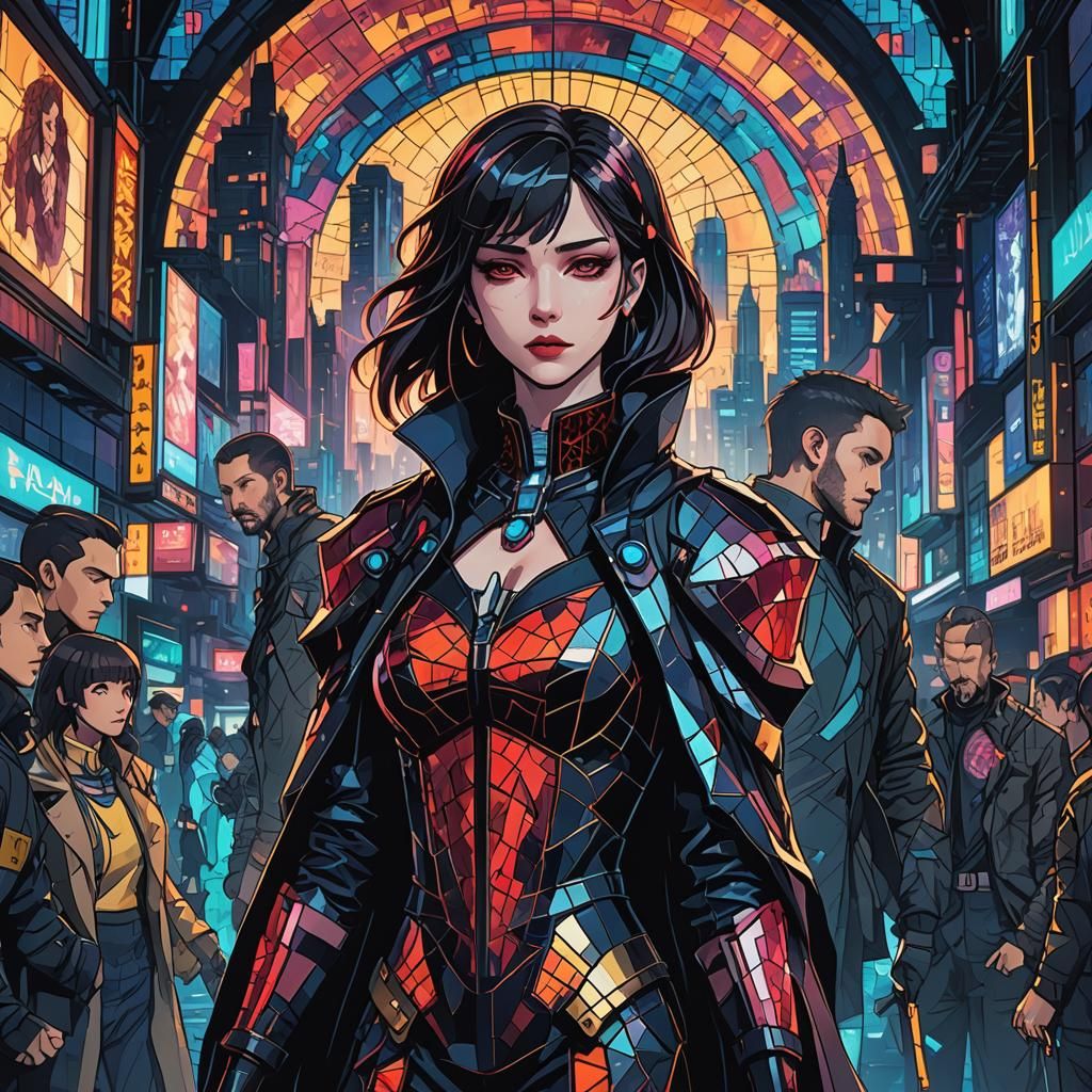 Anime Vampire Princess in Cyberpunk Cityscape