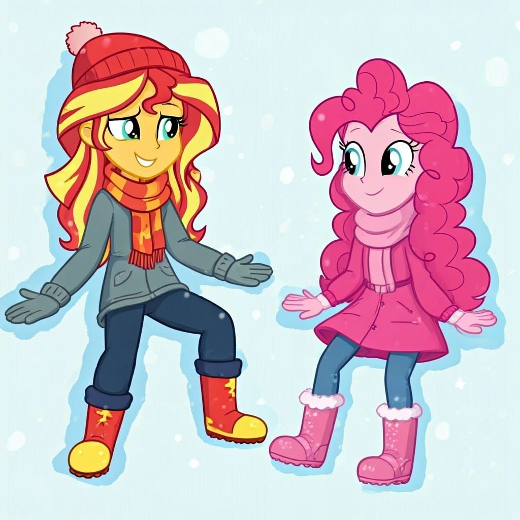 Sunset Shimmer and Pinkie Pie in Winter Wonderland