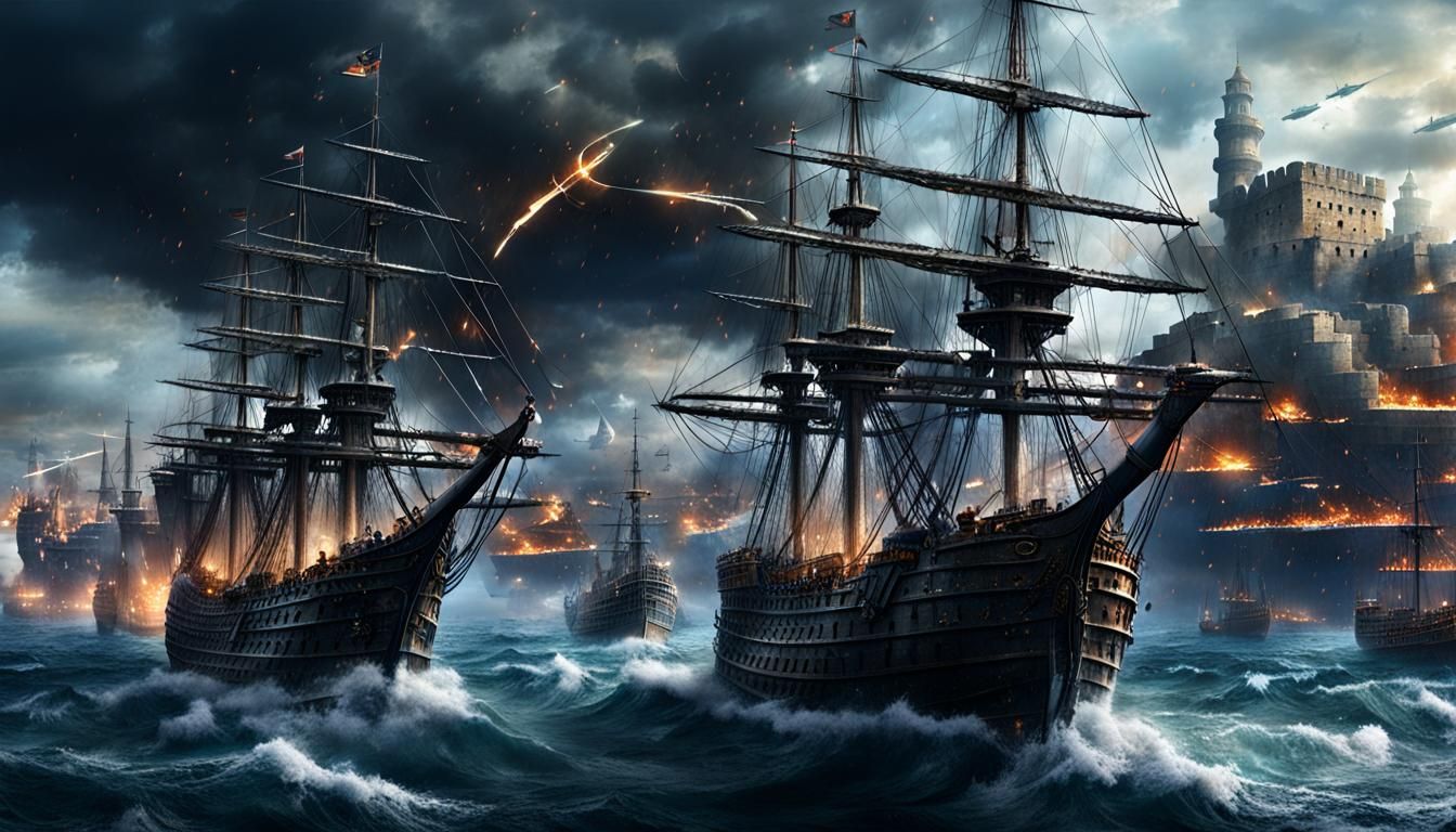 Greek Fleet Assaults Constantinople: Epic Digital Painting