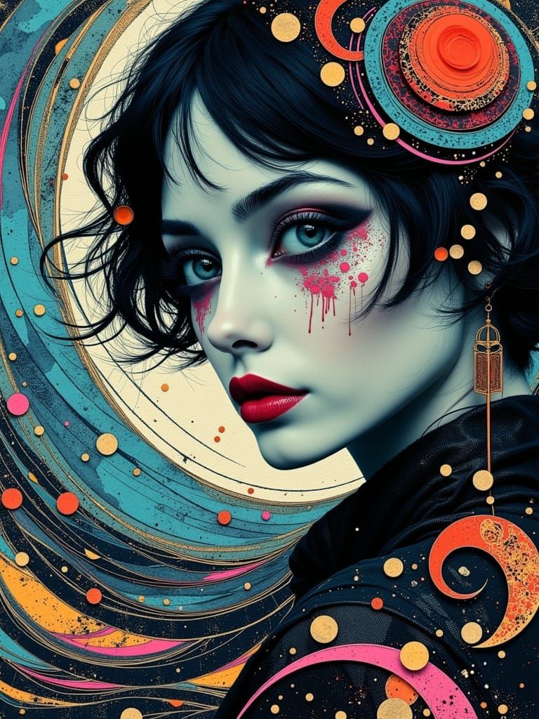 Gothic Zentangle Portrait with Cracked Porcelain Skin