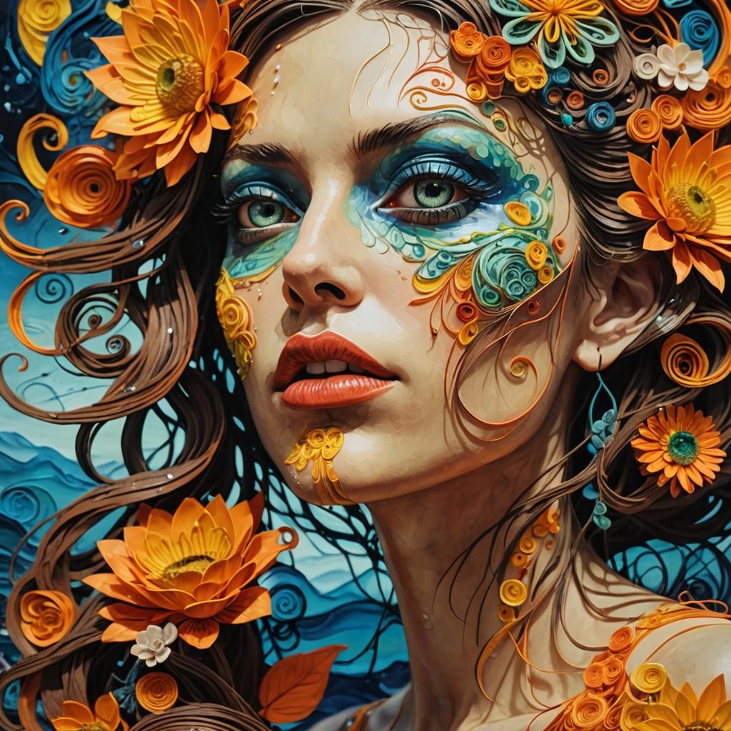 Surreal Monster Girl Portrait in Mixed-Media Style