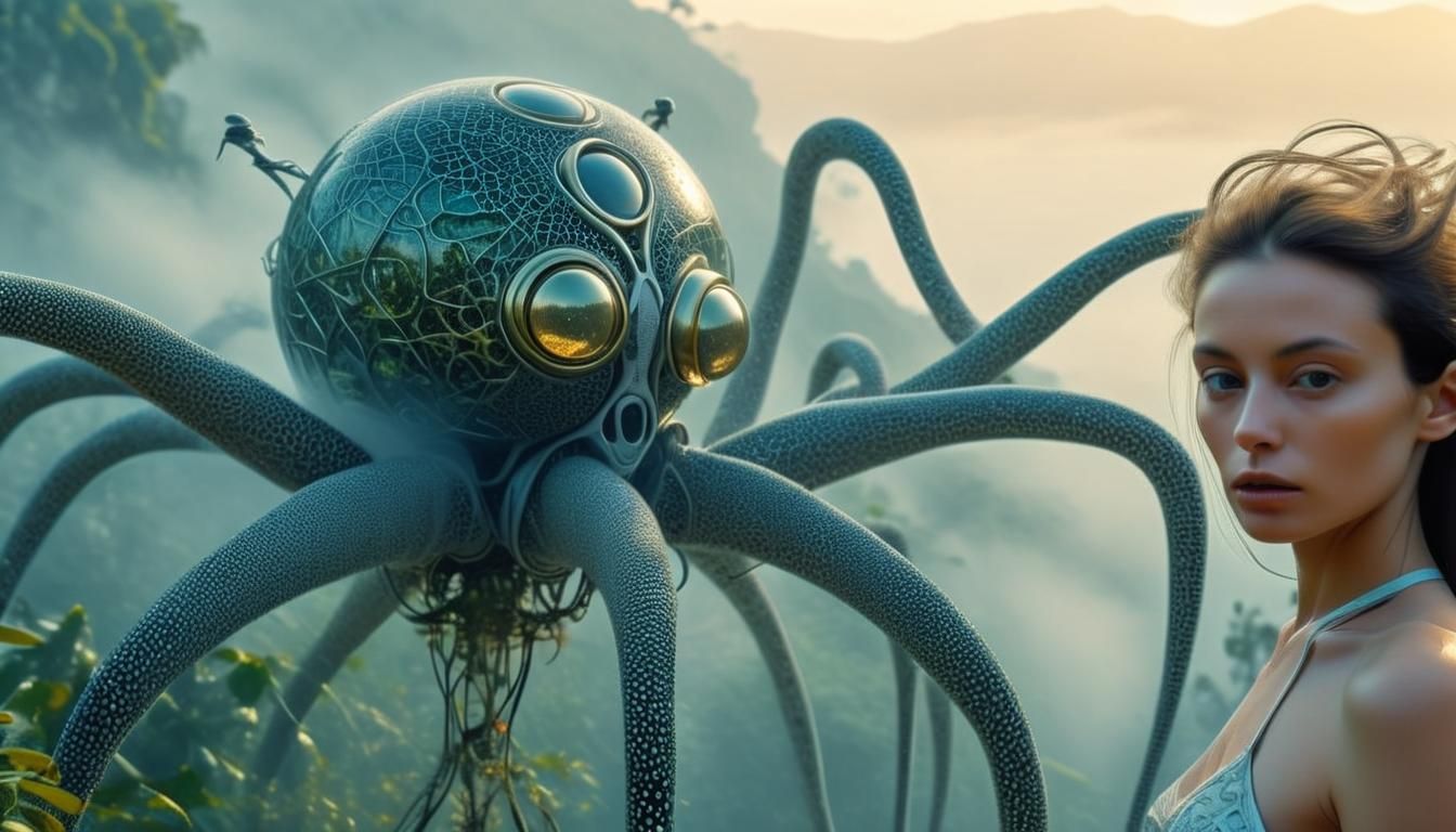 Surreal Portrait of Woman with Exotic Creatures