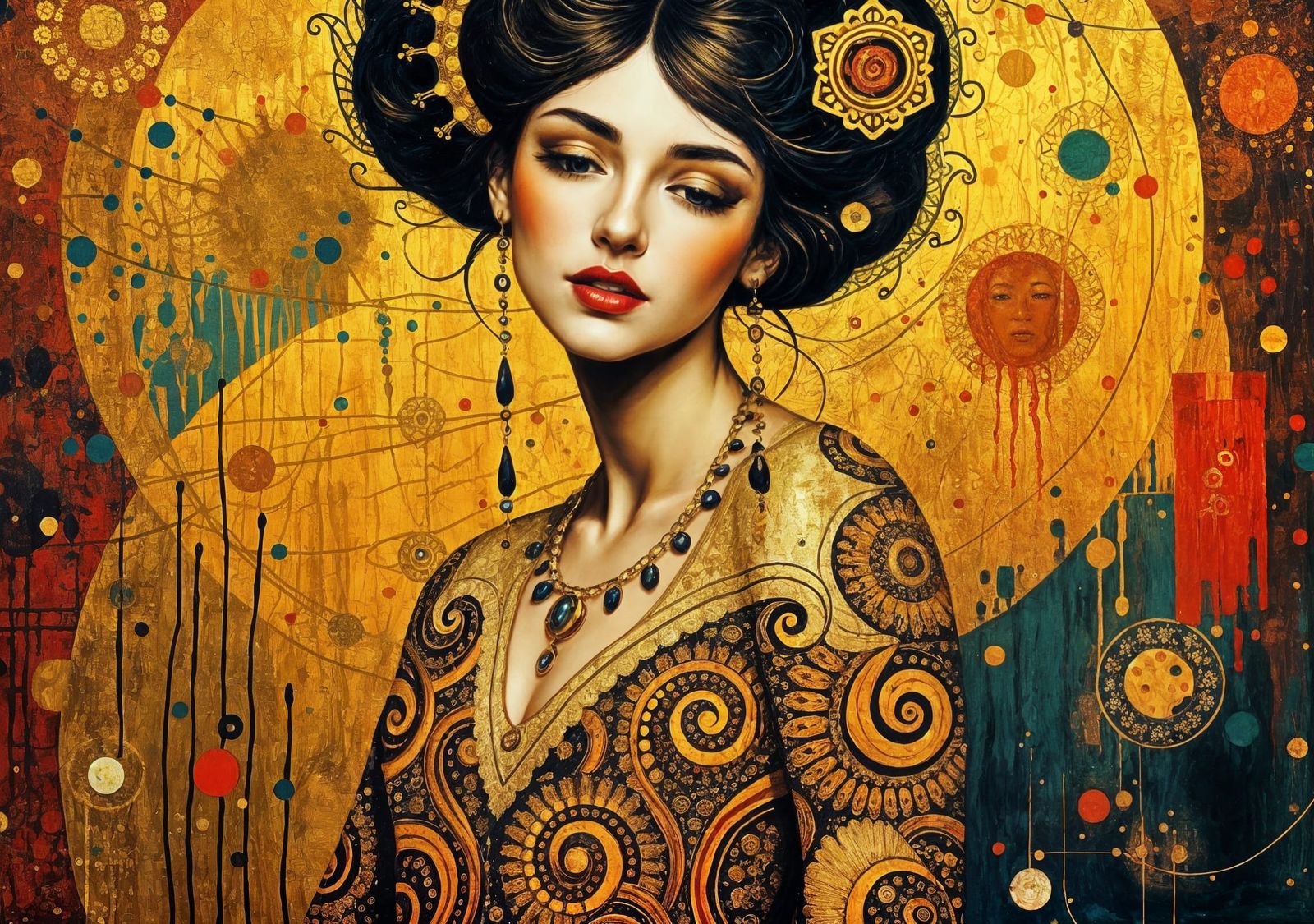 Splatter-Art Portrait in Klimt Style
