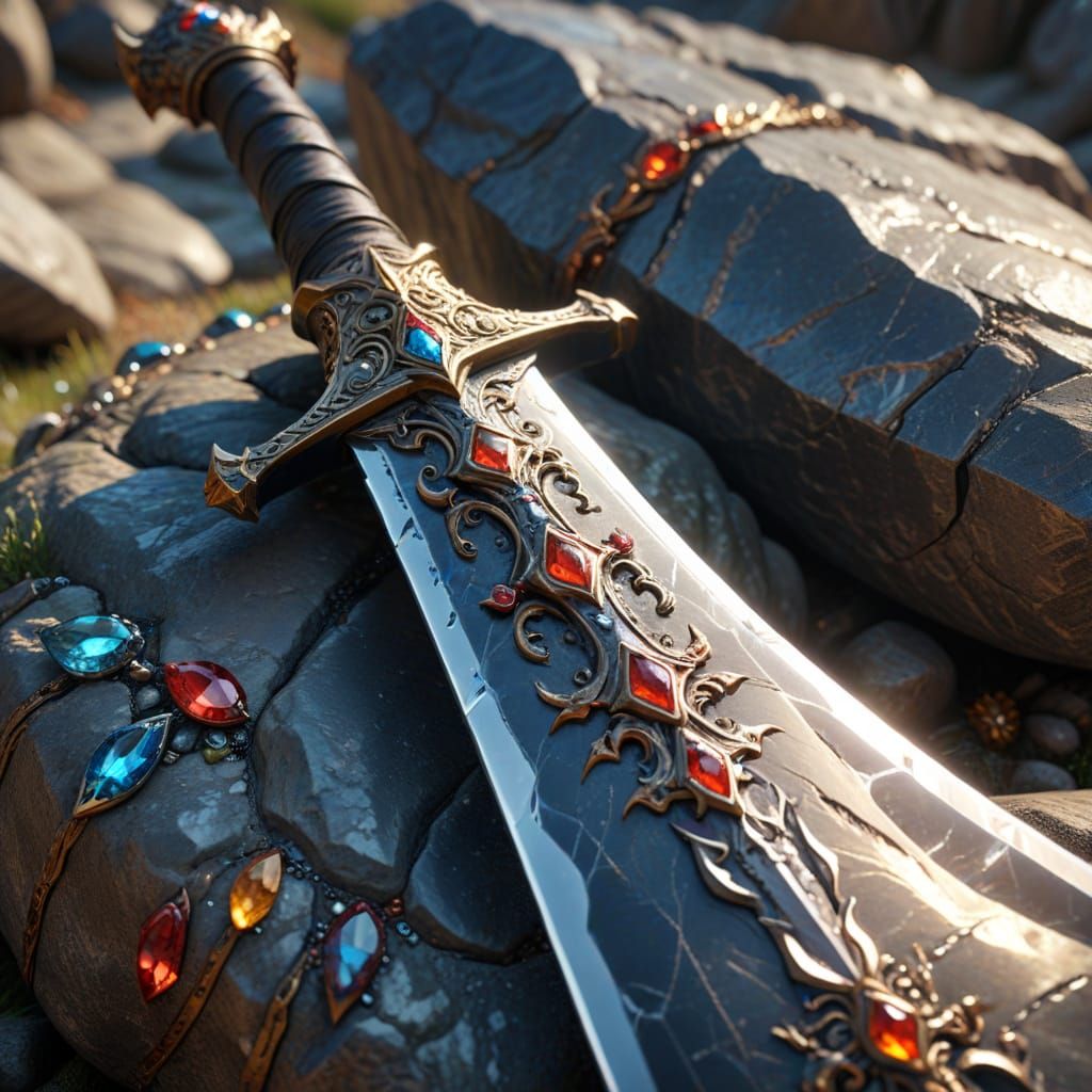 Epic Fantasy Sword in Ancient Stone