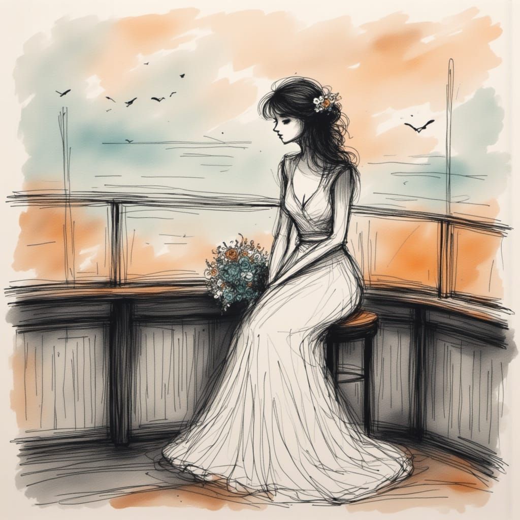 Bride on a Ship Deck in Minimalist Style