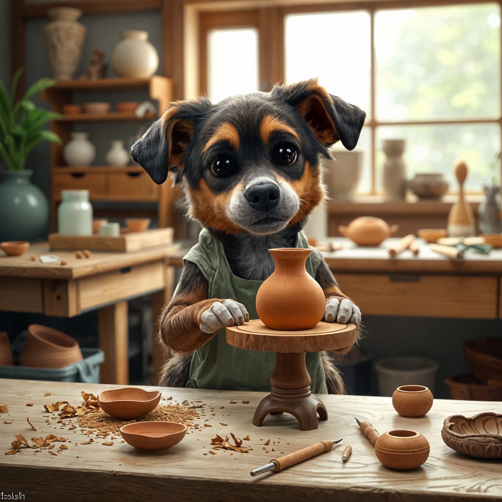 Dog Crafts a Beautiful Vase from Clay