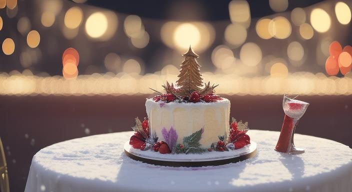 Art Nouveau New Year's Cake with Bokeh Lights