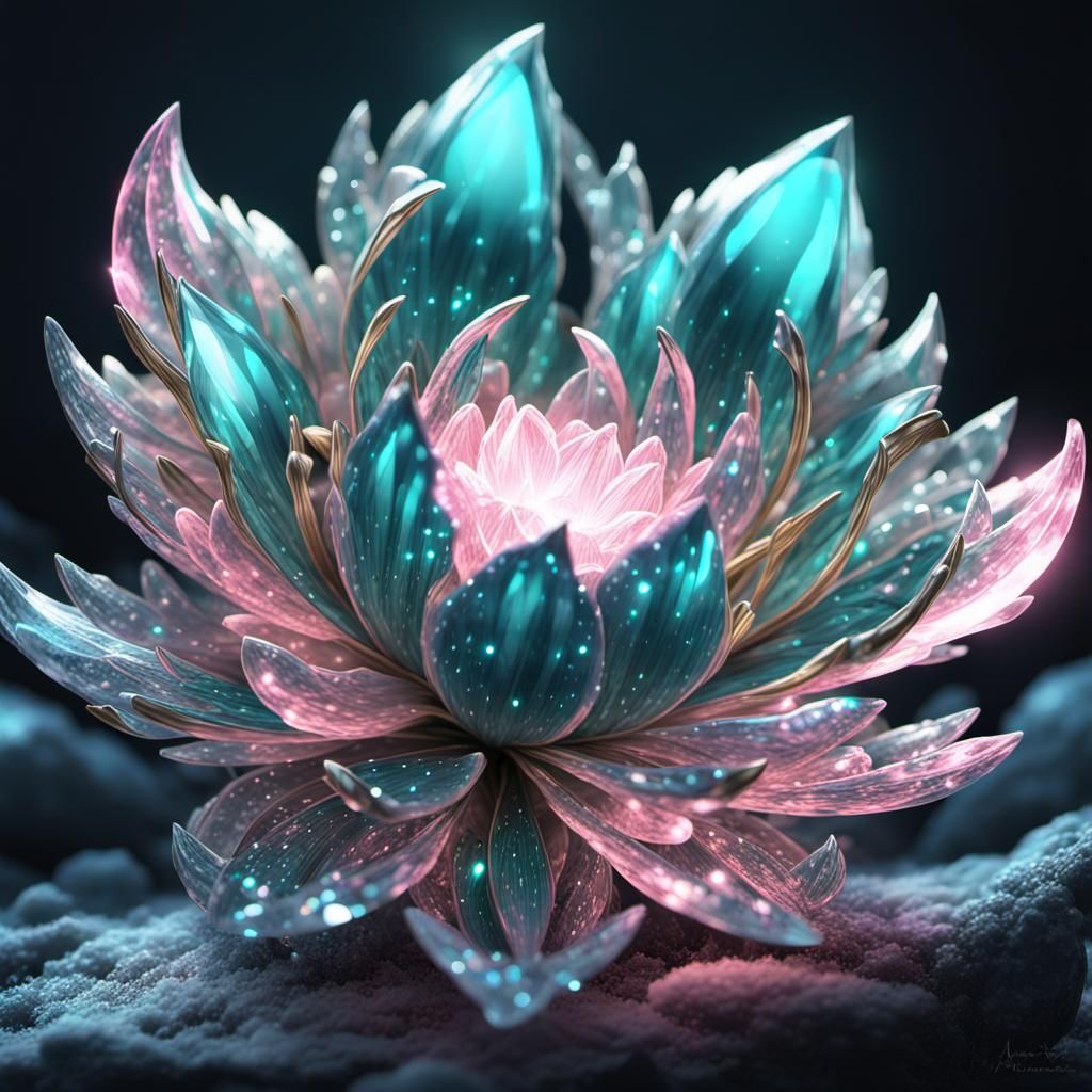 Bioluminescent Crystal Flower in Moonlight: Fantasy Art