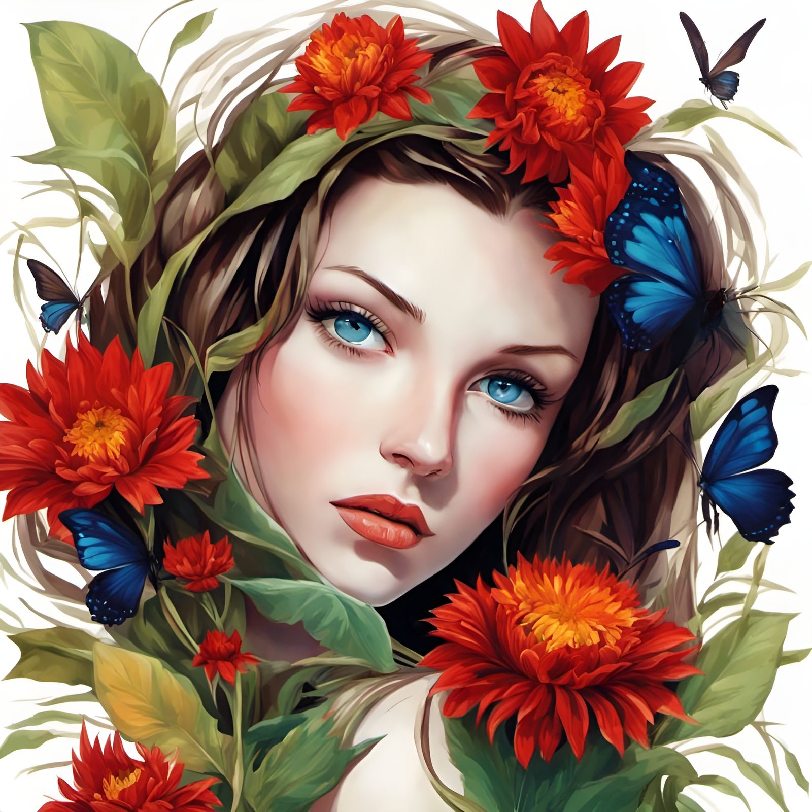 Art Deco Portrait of Blonde Girl with Butterfly