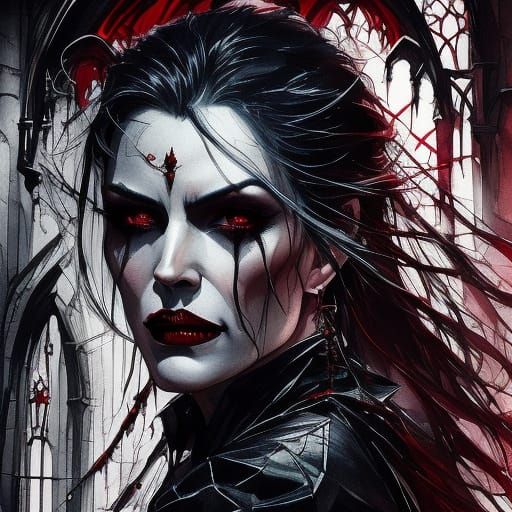 Eerie Vampire with Gleaming Fangs in Gothic Style