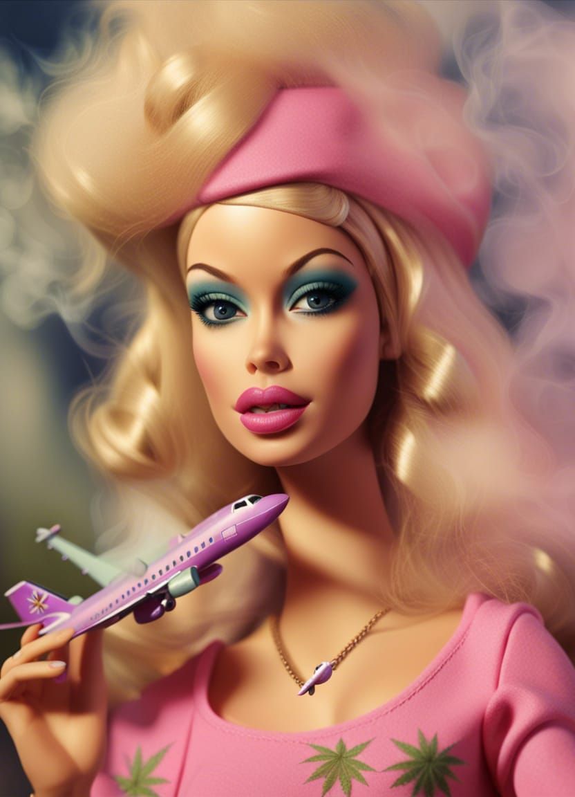 Stoned Barbie Smoking Weed - AI Generated Image