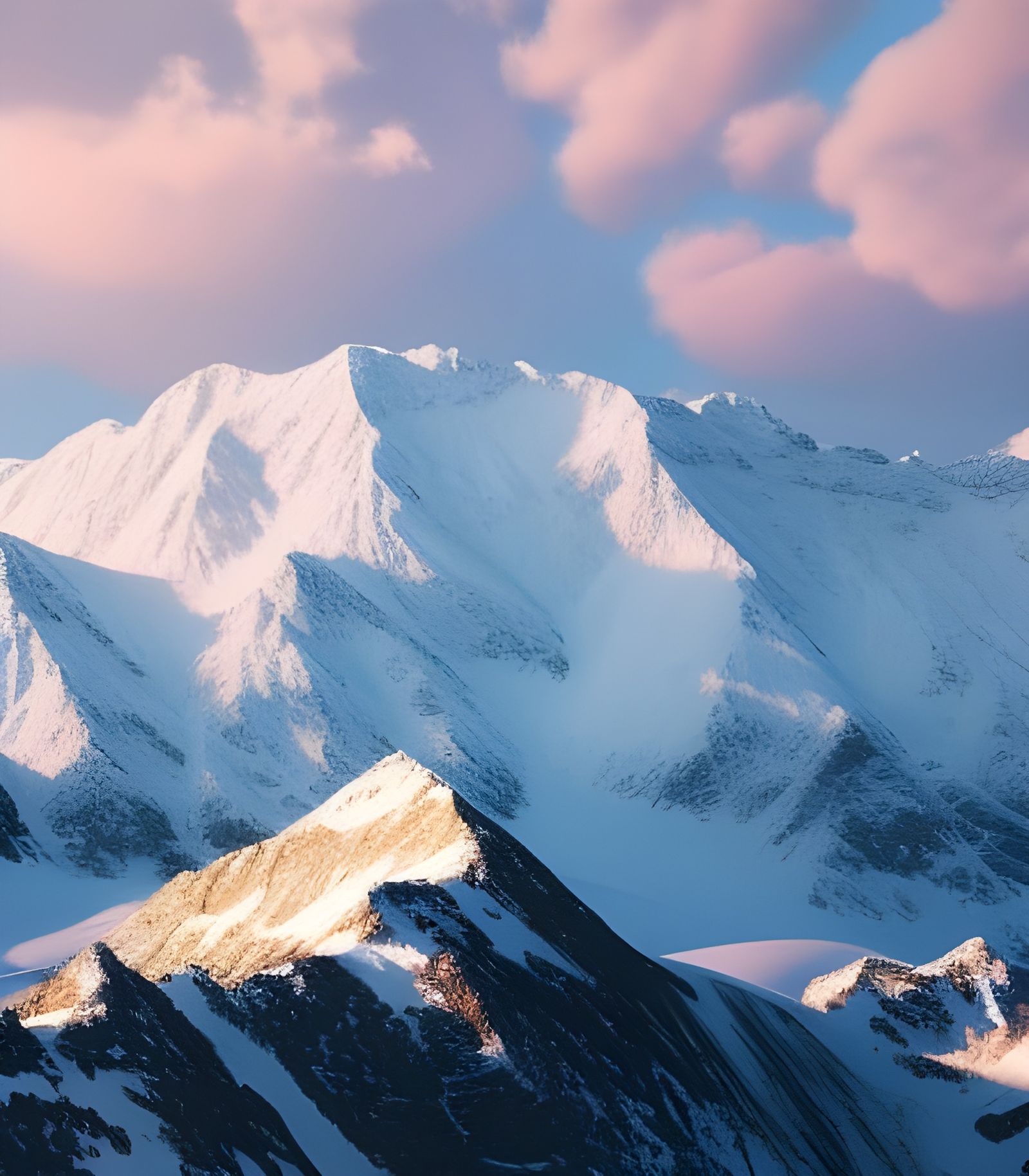 Snowy Mountains with Flowers in Baroque Oil Painting