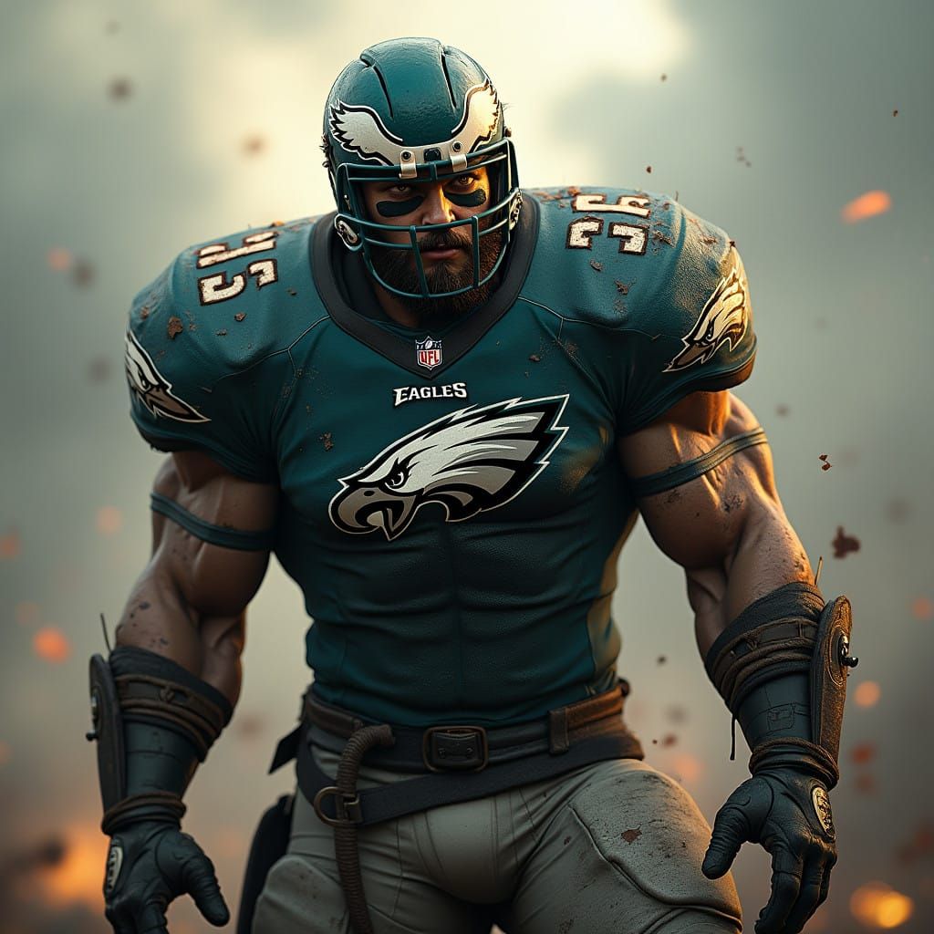 Hyper-Realistic Philadelphia Eagles Warrior in Dark Fantasy....