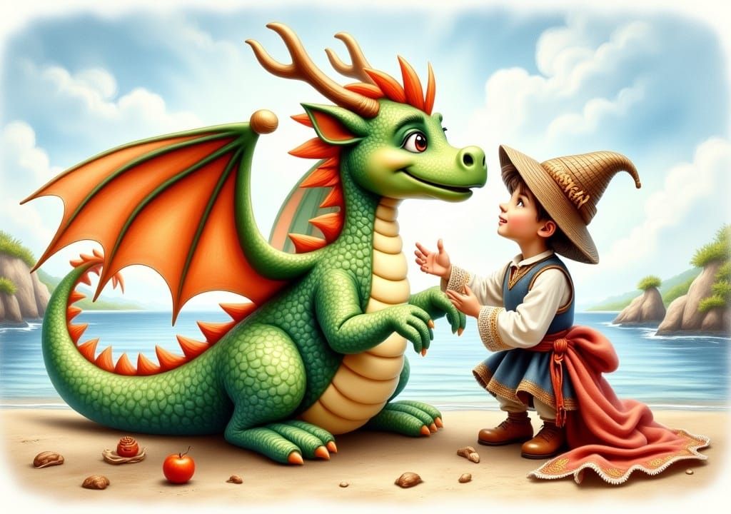 Adorable Puff the Magic Dragon Watercolor Illustration